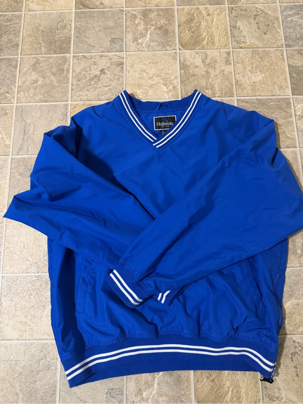 Holloway Royal Blue V-Neck Windbreaker with White Stripe Trim - Picture 1 of 5